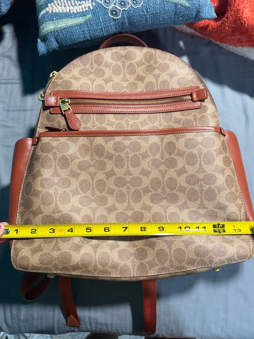 Leather-Trim Signature Pattern Backpack - Tan
